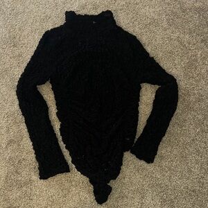 Free People Black Textured Bodysuit